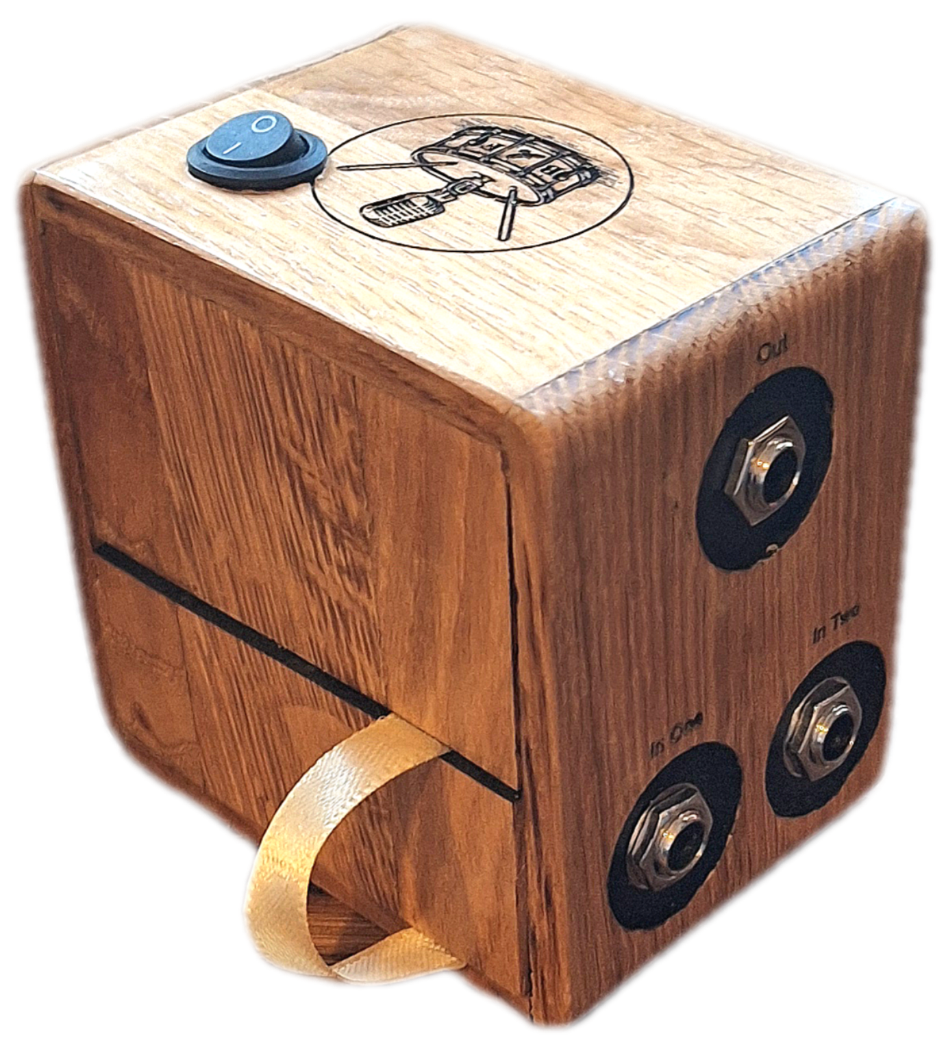 Active audio signal mixer preamp for guitar vs stompbox, cajon, drum, microphone, effects. Handmade oak.
