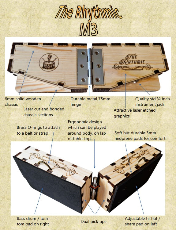 Wearable Cajon / Stomp-box. 'The Rhythmic' M3 electric hand drums stompbox for singers